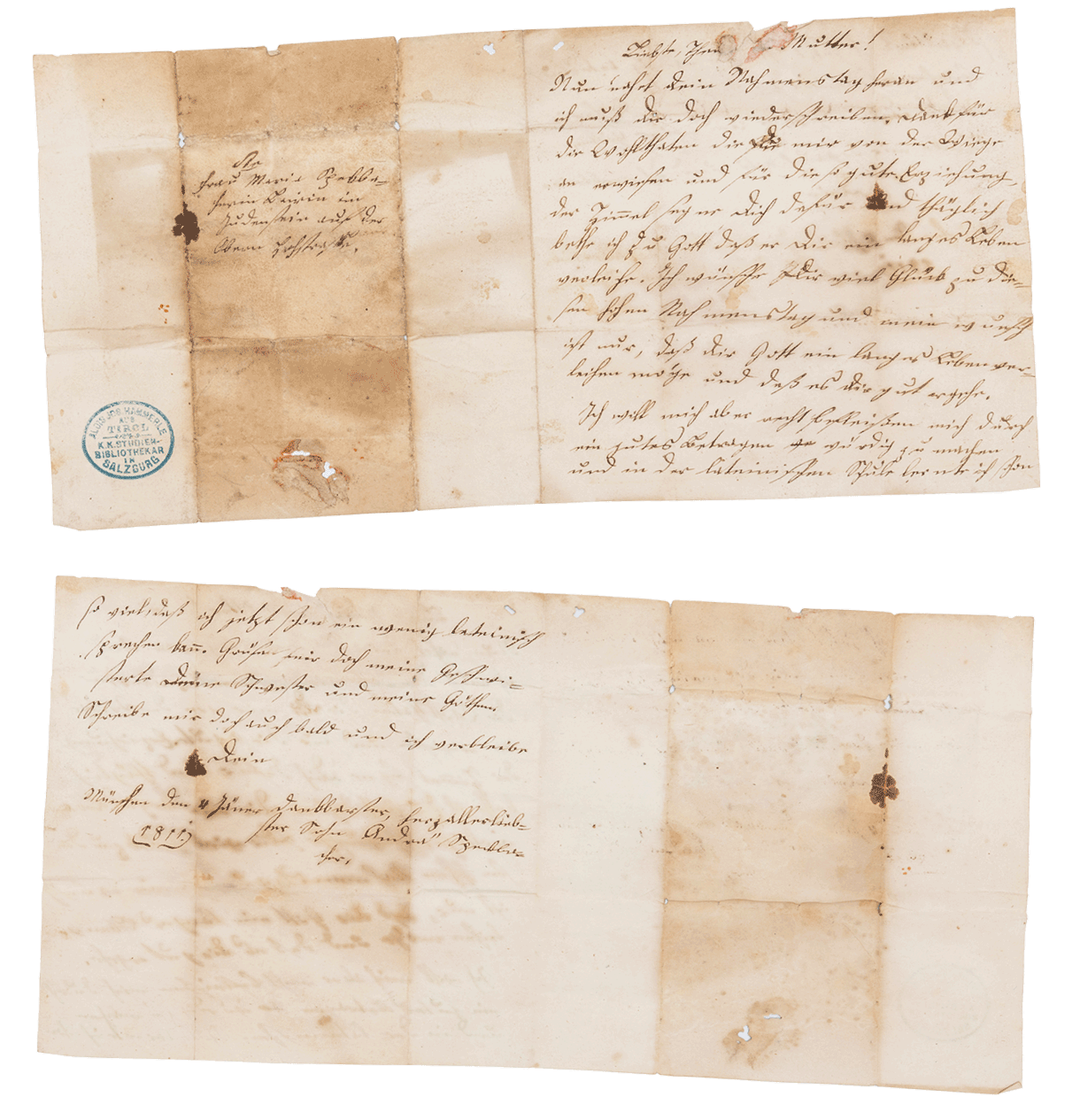 Originalbrief von Josef Speckbachers Sohn Andreas an seine Mutter aus München im Jahr 1811